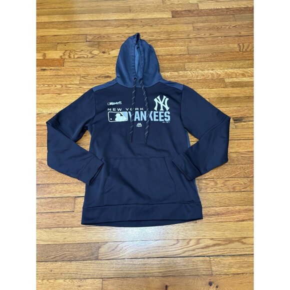 Majestic Mens New York Yankees Hoodie Sweatshirt Size Small Blue MLB Authentic - Picture 1 of 6